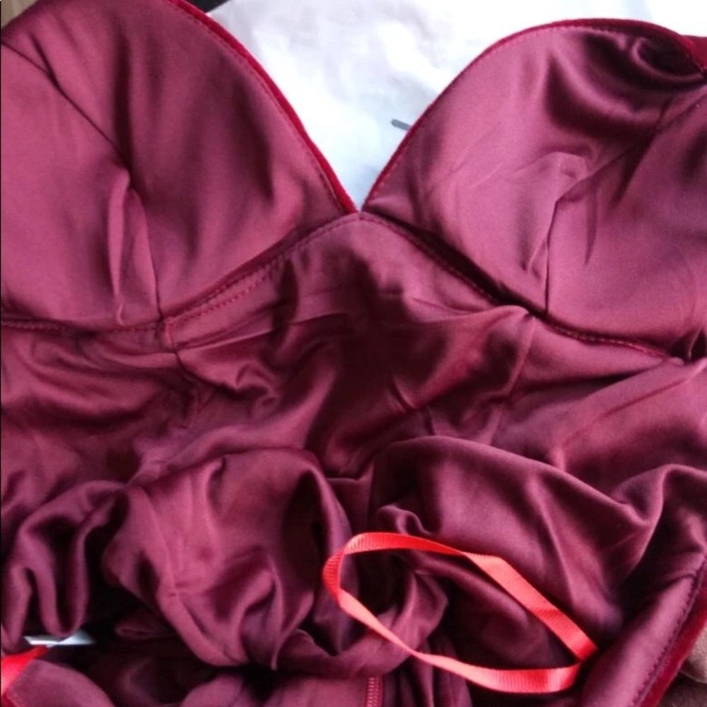 Ashley Opoku Burgundy Velvet Spaghetti Strap Dress - Picture 4 of 5